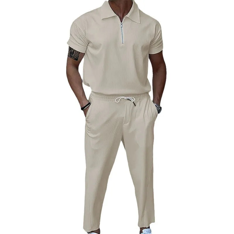 Ensemble homme 2 pièces – Polo col zippé & pantalon droit élégant
