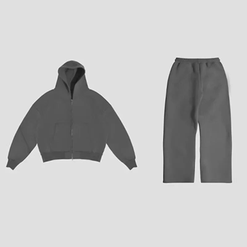 Ensemble homme streetwear hoodie zippé + pantalon – Style oversize