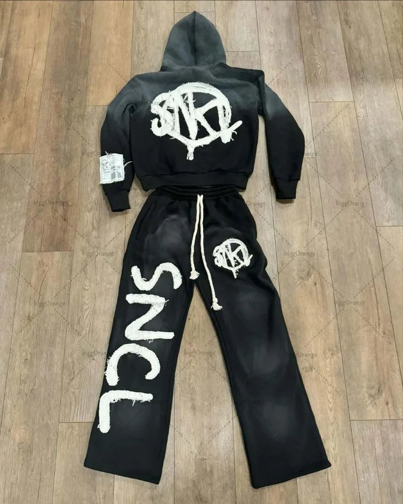 Ensemble hoodie + pantalon oversize – Style gothique punk Y2K