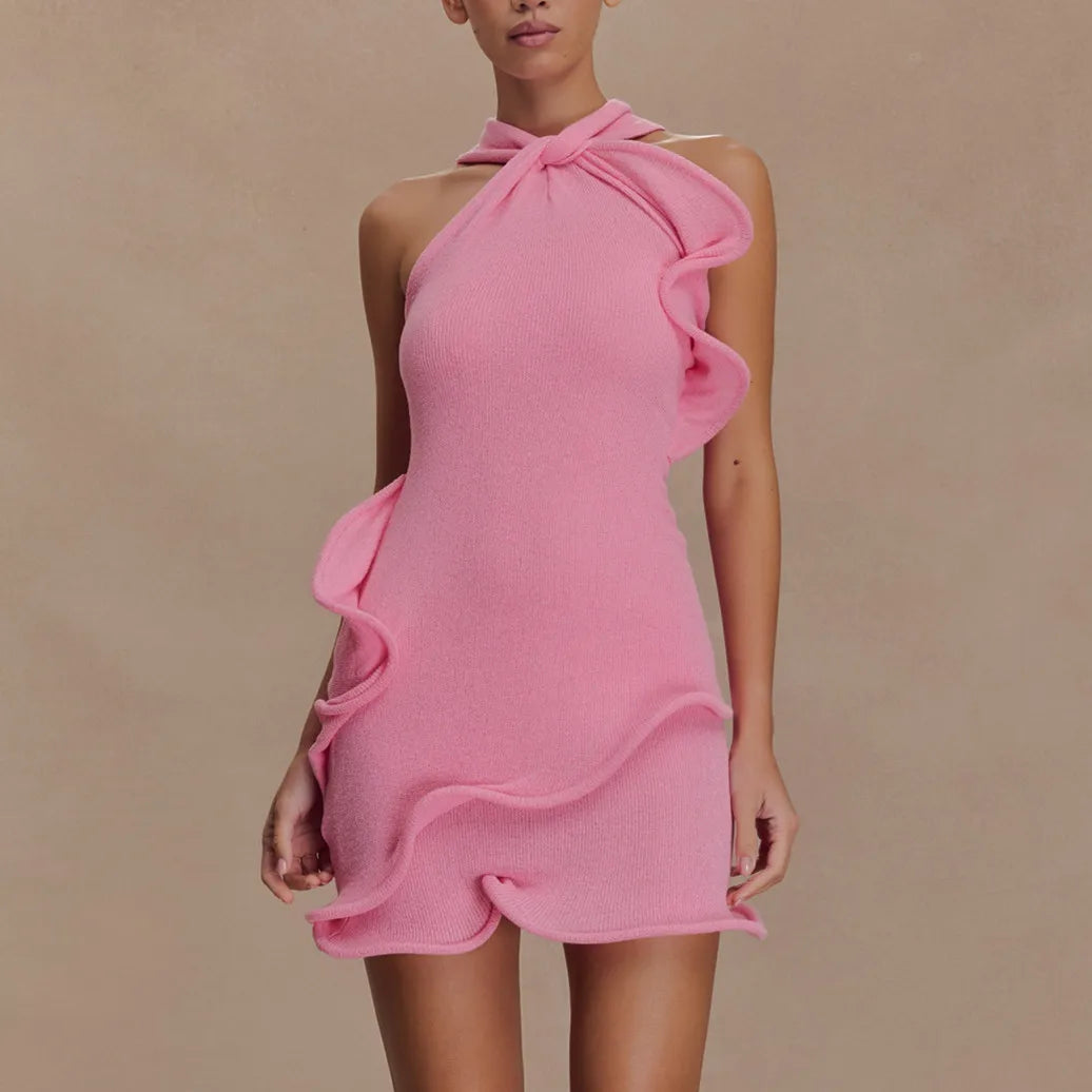 Mini-robe dos nu en maille – Volants tendance & coupe Y2K