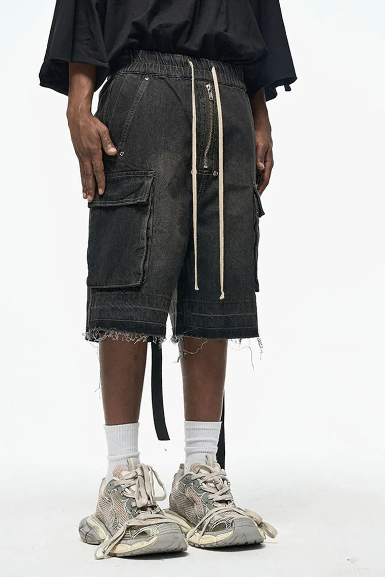 Short cargo en jean oversize – Streetwear Y2K avec poches et fermeture éclair