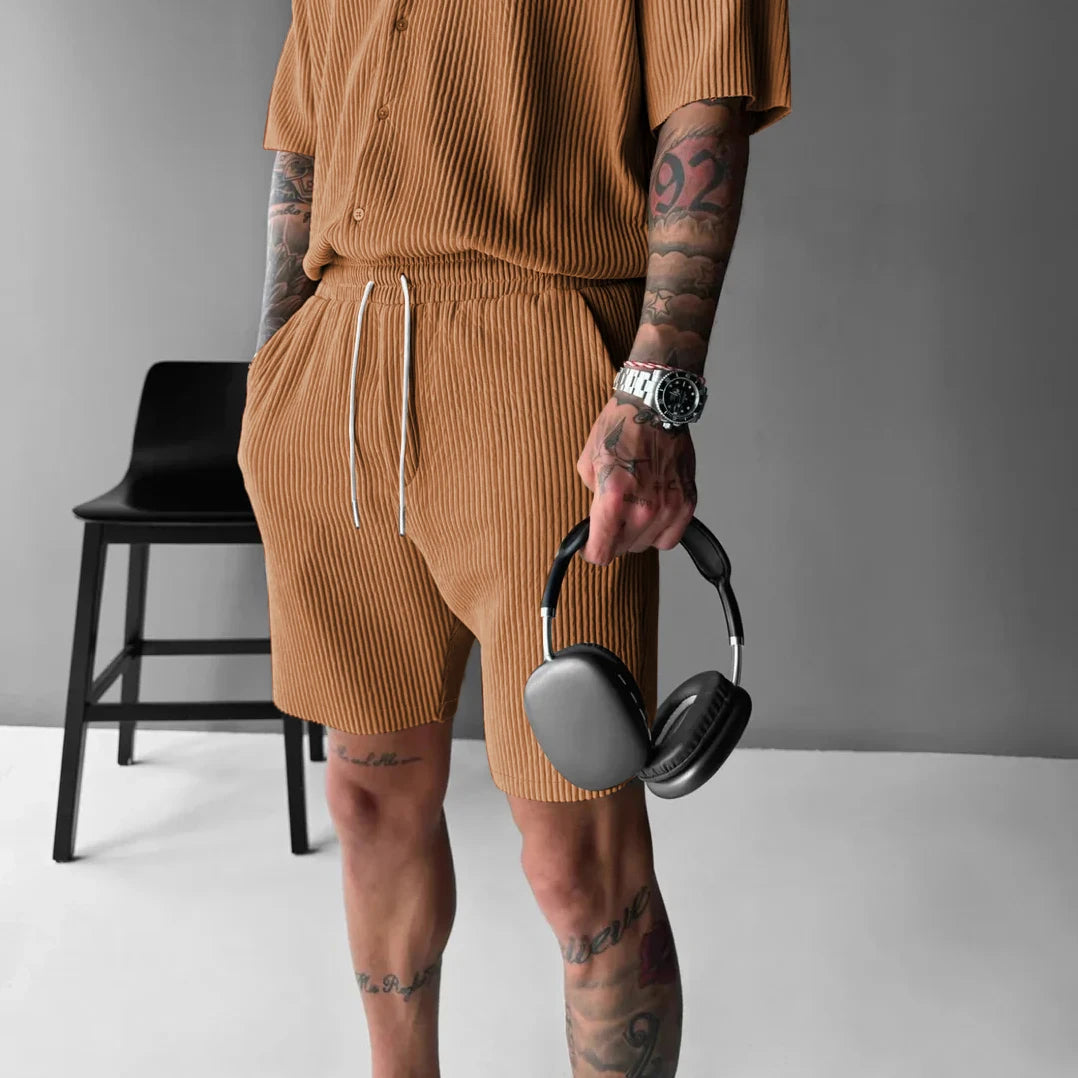 Ensemble homme velours côtelé – Chemise & short décontracté