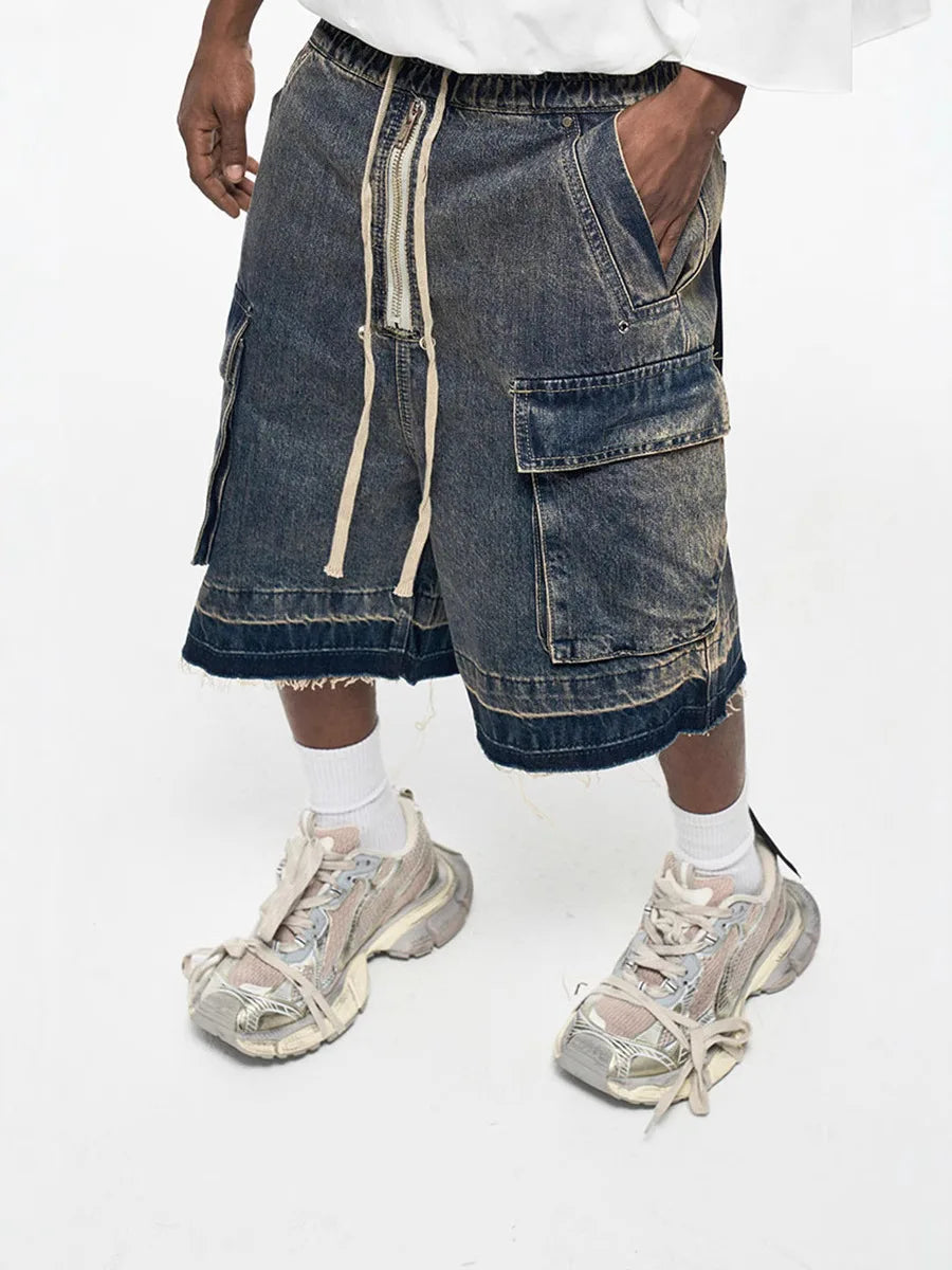 Short cargo en jean oversize – Streetwear Y2K avec poches et fermeture éclair