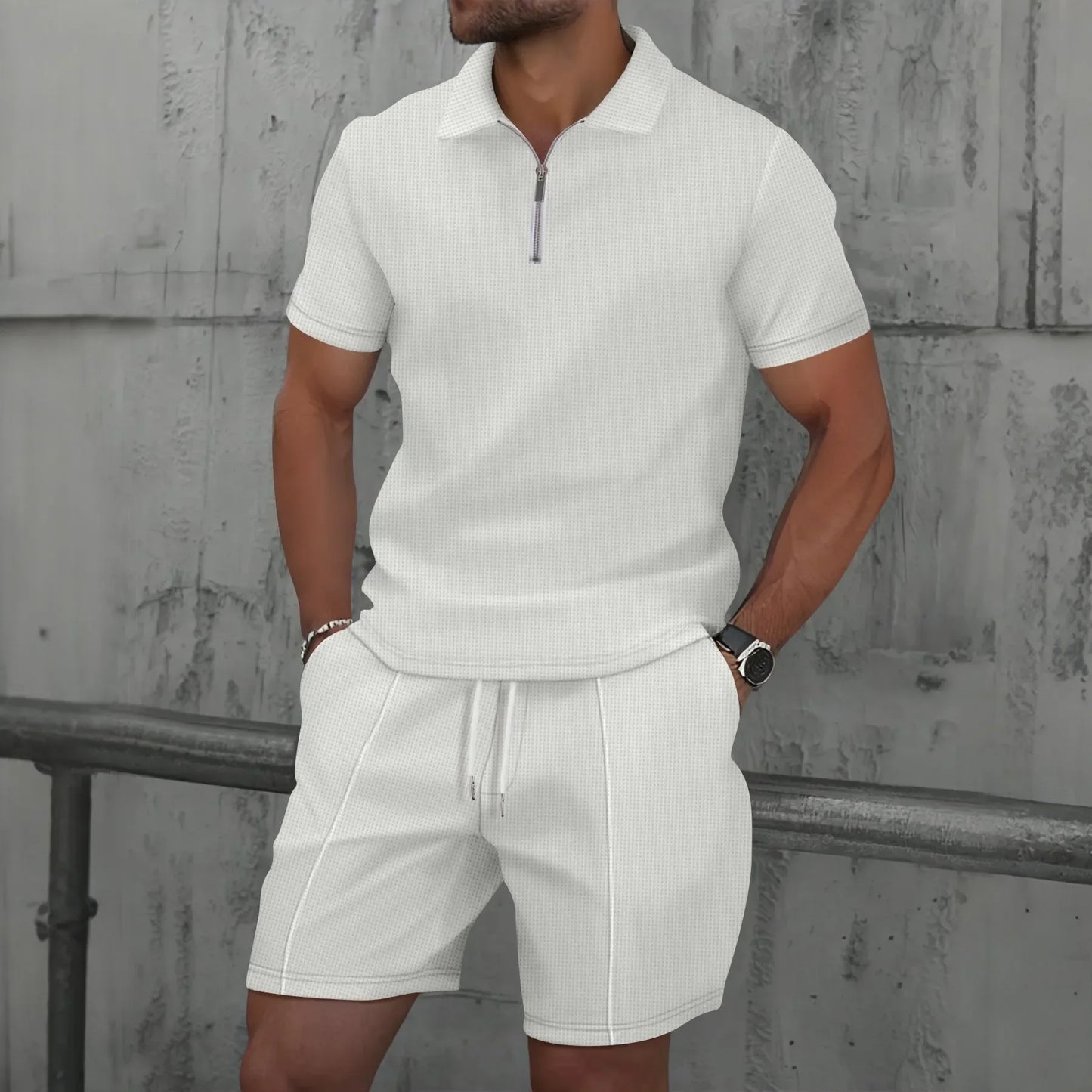 Ensemble homme été – Polo zippé & short casual chic