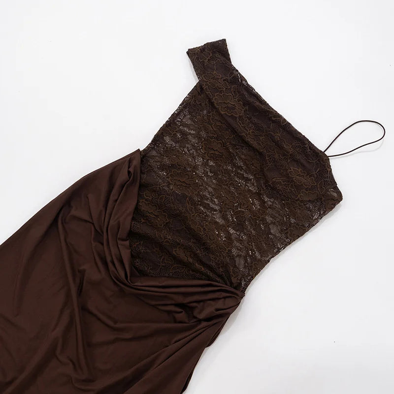 Robe longue sexy en dentelle – Épaule dénudée & dos nu élégant
