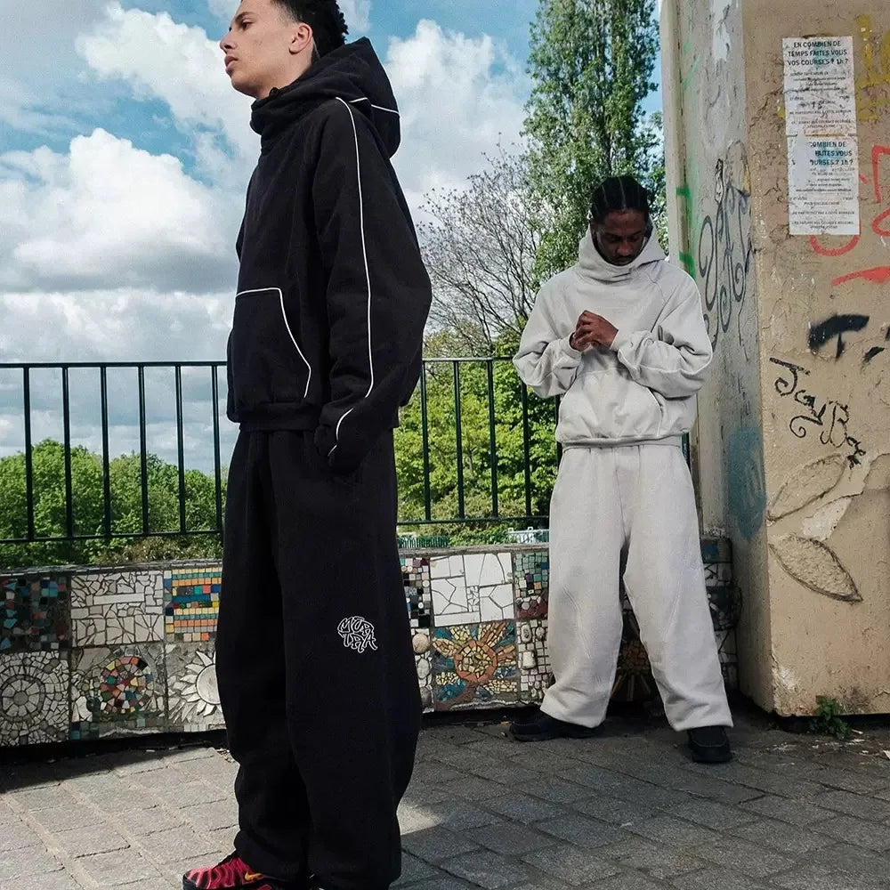 Ensemble homme streetwear hoodie cropped + pantalon – Style gothique