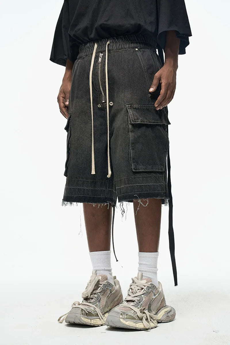 Short cargo en jean oversize – Streetwear Y2K avec poches et fermeture éclair