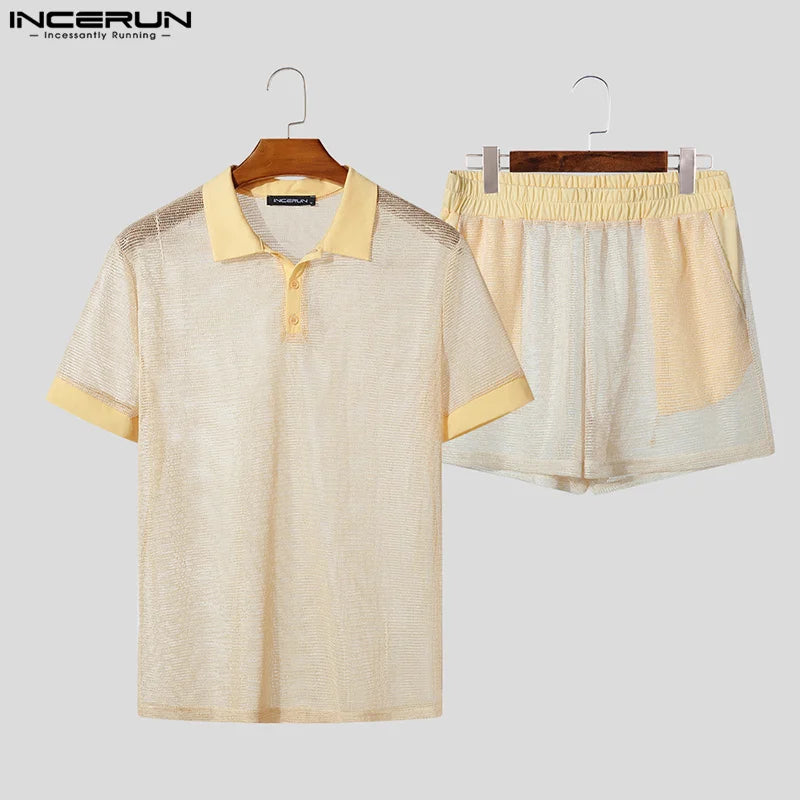 Ensemble homme été – Short & polo filet transparent streetwear