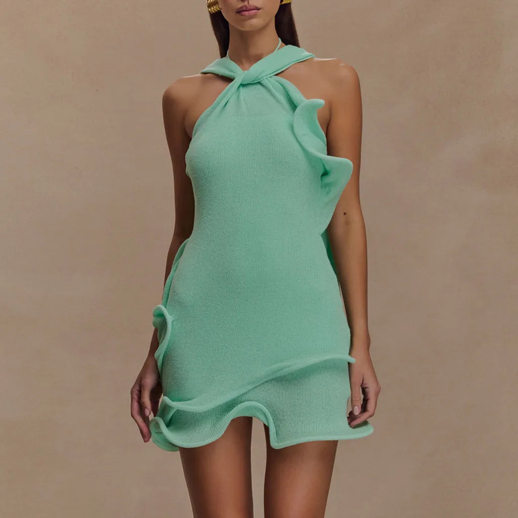 Mini-robe dos nu en maille – Volants tendance & coupe Y2K