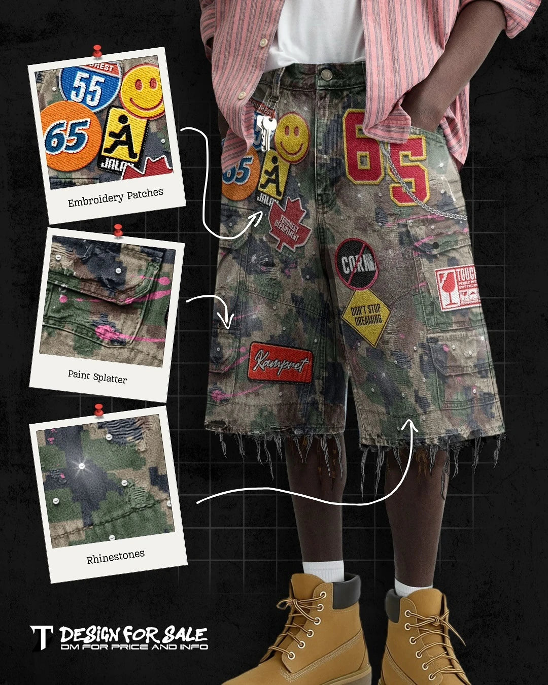 Short en denim patchwork rétro – Style Y2K streetwear