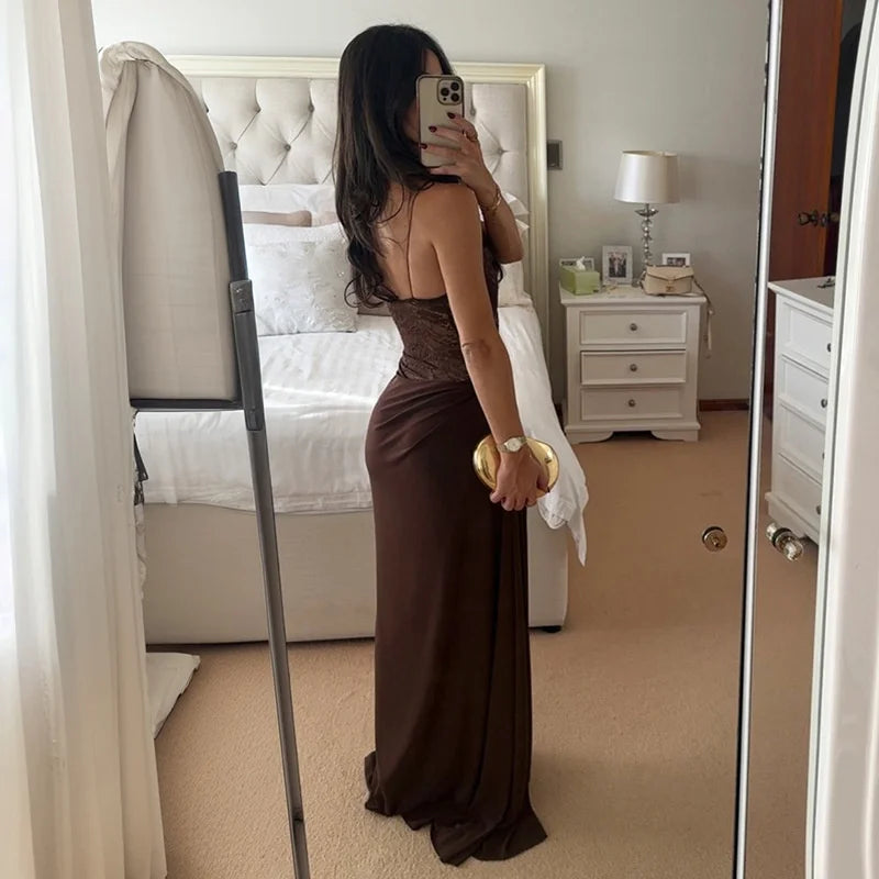 Robe longue sexy en dentelle – Épaule dénudée & dos nu élégant