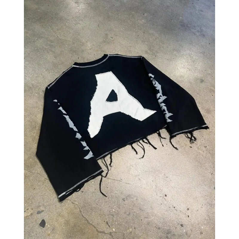 Sweat crop top streetwear oversize – Lettrage “A”