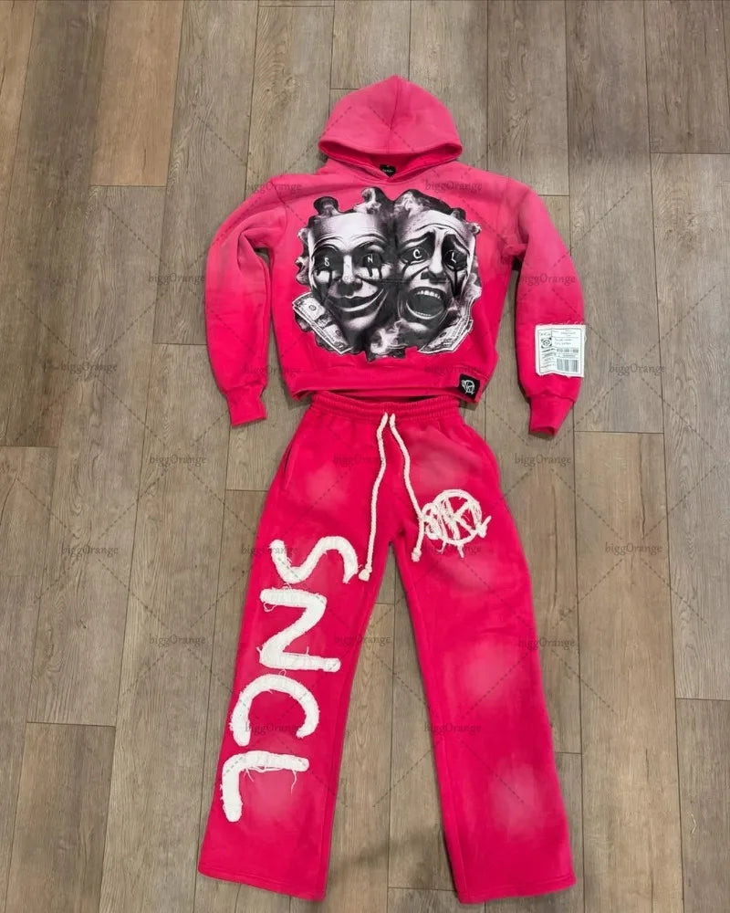 Ensemble hoodie + pantalon oversize – Style gothique punk Y2K