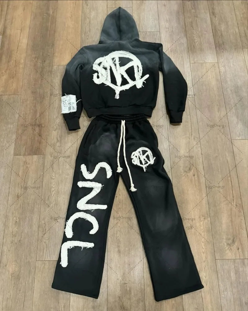 Ensemble hoodie + pantalon oversize – Style gothique punk Y2K
