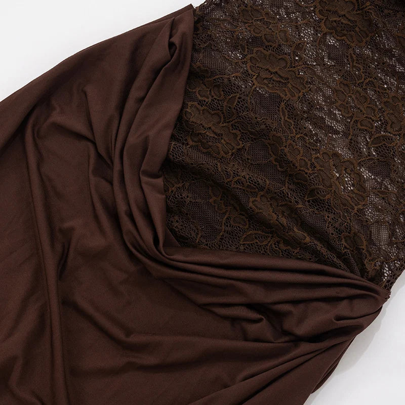 Robe longue sexy en dentelle – Épaule dénudée & dos nu élégant