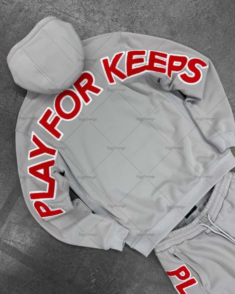 Ensemble Y2K “Play For Keeps” – Hoodie oversize + Pantalon jogger (2 pièces)