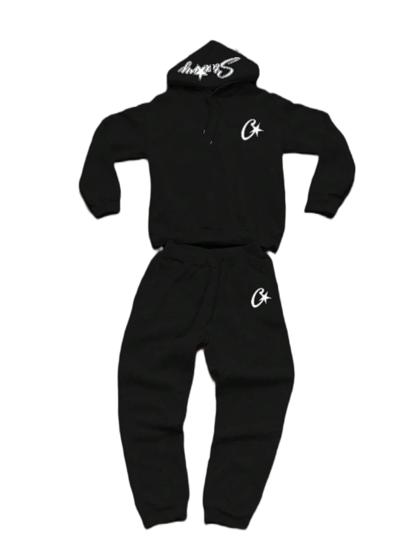 Ensemble noir 2 pièces Y2K – Hoodie + pantalon streetwear