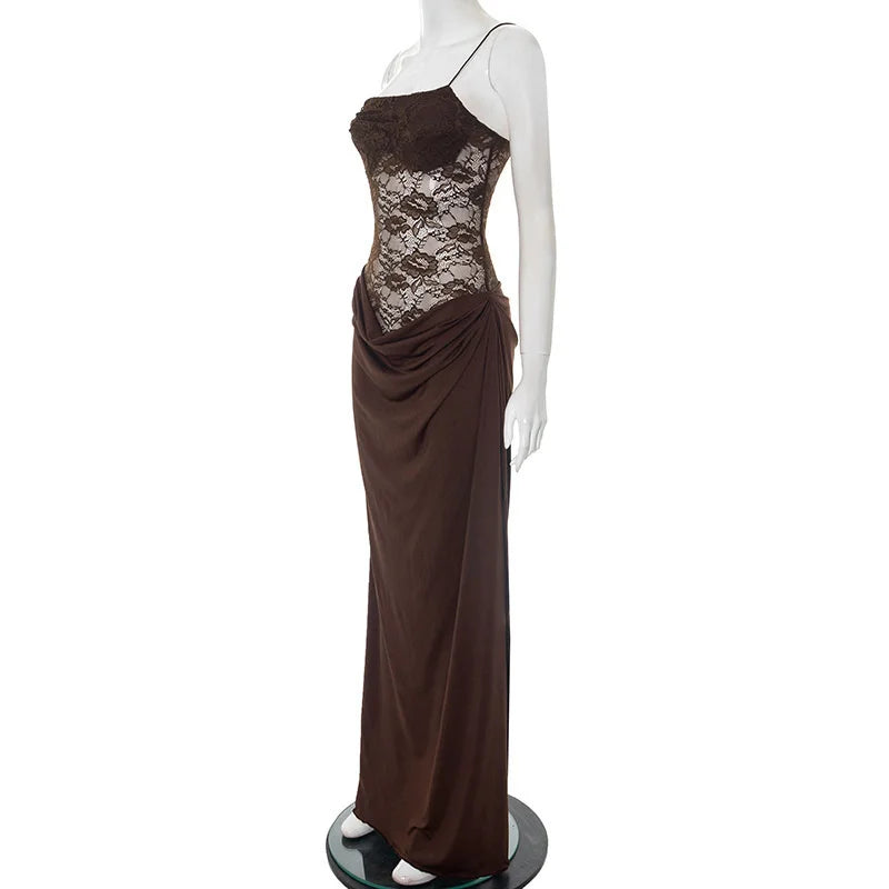Robe longue sexy en dentelle – Épaule dénudée & dos nu élégant