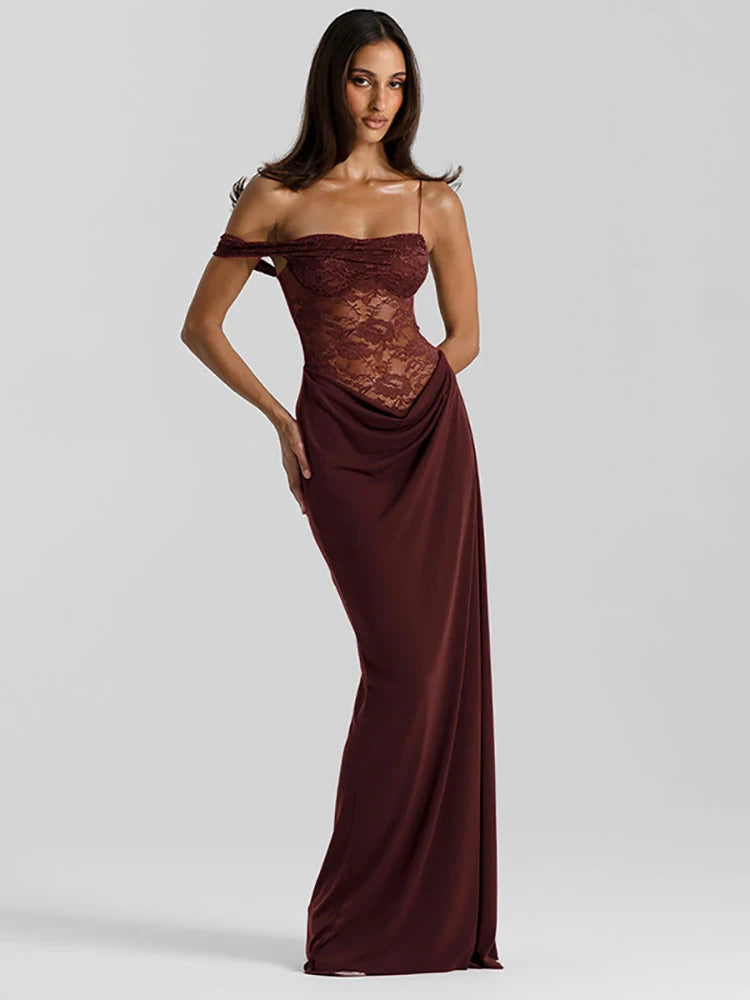 Robe longue sexy en dentelle – Épaule dénudée & dos nu élégant