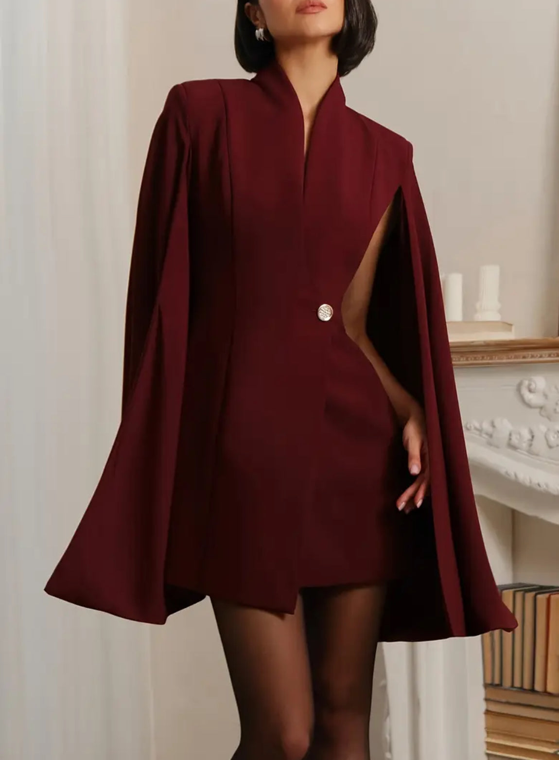 Blazer cape élégant – Bordeaux chic