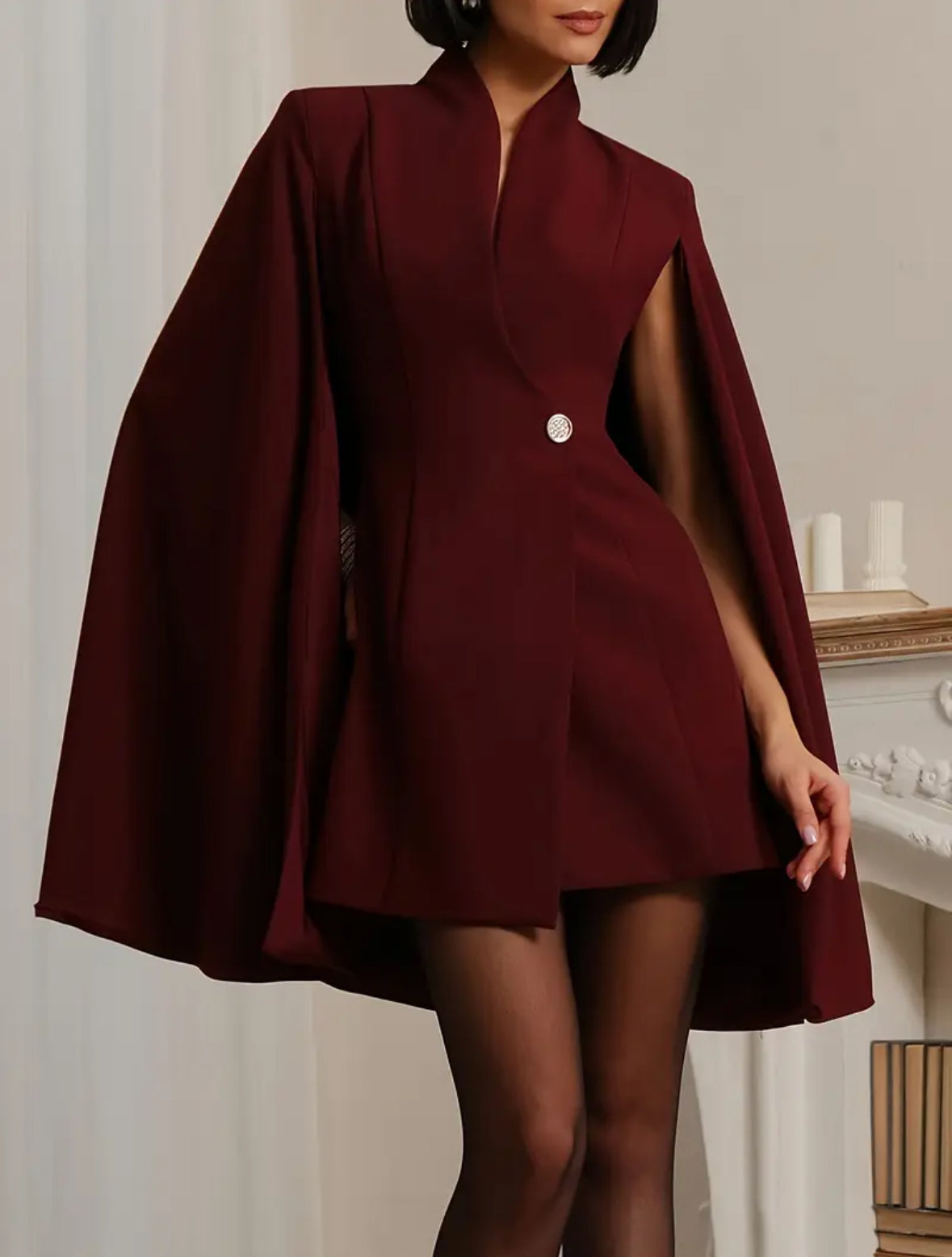 Blazer cape élégant – Bordeaux chic