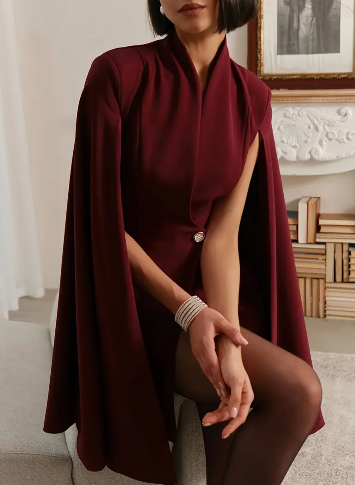 Blazer cape élégant – Bordeaux chic