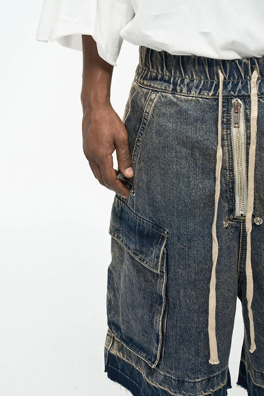 Short cargo en jean oversize – Streetwear Y2K avec poches et fermeture éclair