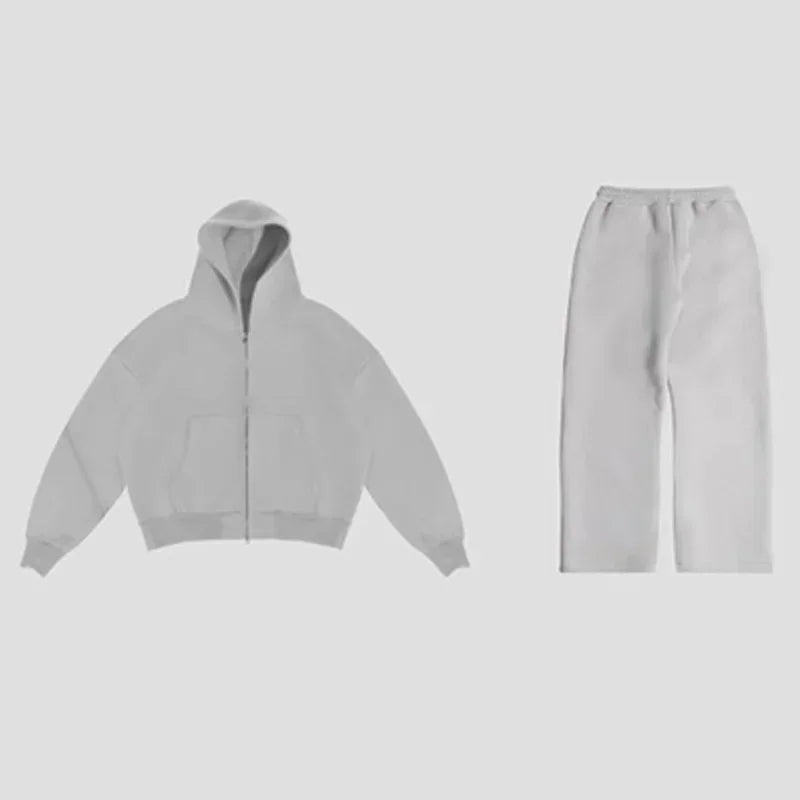 Ensemble homme streetwear hoodie zippé + pantalon – Style oversize