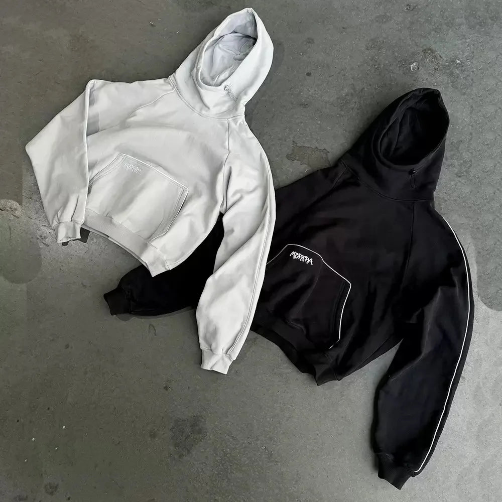 Ensemble homme streetwear hoodie cropped + pantalon – Style gothique