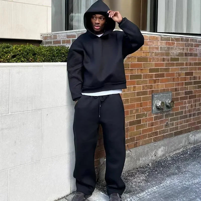 Ensemble homme streetwear hoodie zippé + pantalon – Style oversize