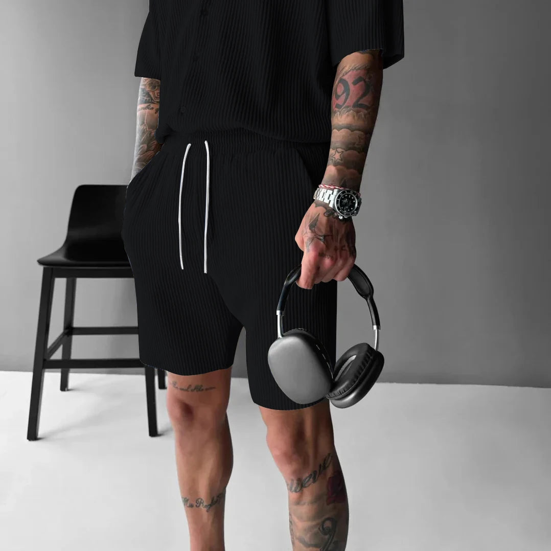 Ensemble homme velours côtelé – Chemise & short décontracté