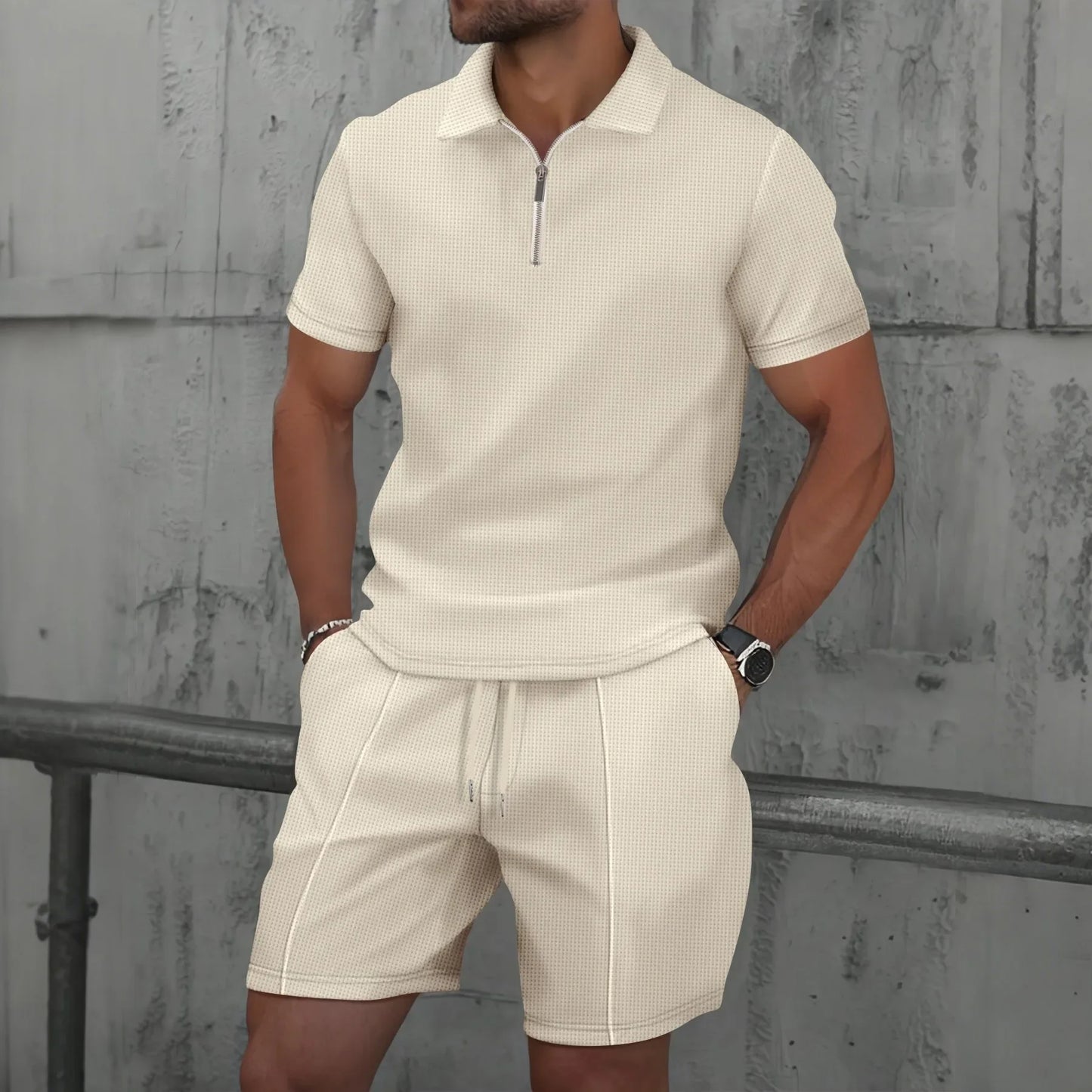 Ensemble homme été – Polo zippé & short casual chic
