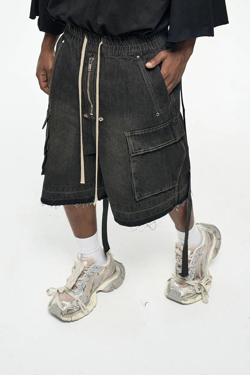 Short cargo en jean oversize – Streetwear Y2K avec poches et fermeture éclair