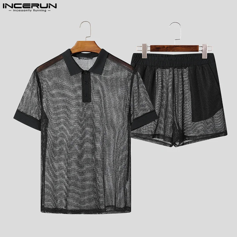 Ensemble homme été – Short & polo filet transparent streetwear