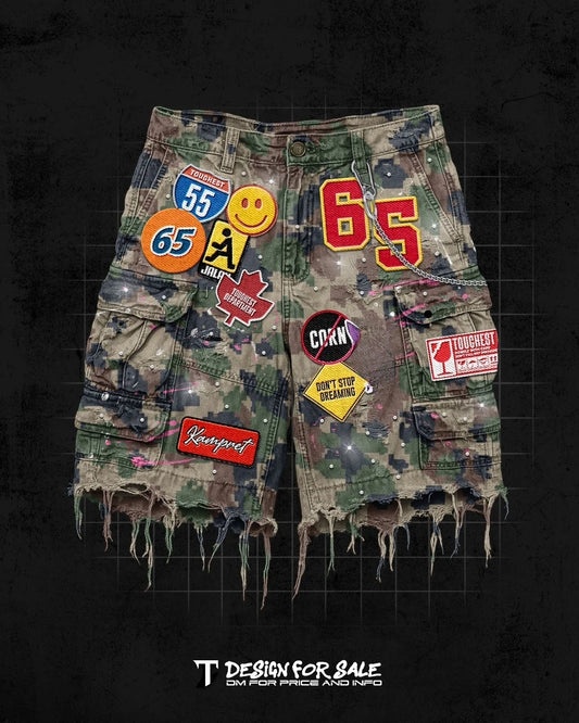 Short en denim patchwork rétro – Style Y2K streetwear