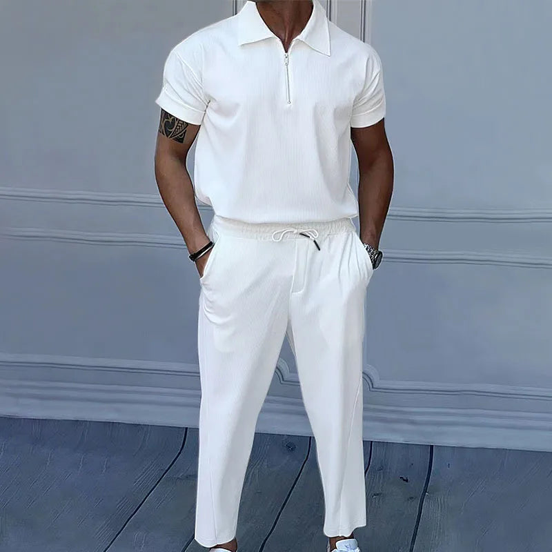 Ensemble homme 2 pièces – Polo col zippé & pantalon droit élégant