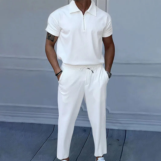 Ensemble homme 2 pièces – Polo col zippé & pantalon droit élégant