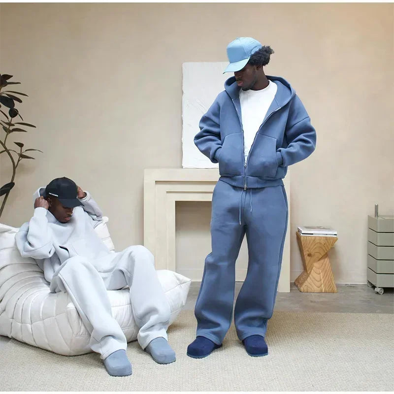 Ensemble homme streetwear hoodie zippé + pantalon – Style oversize