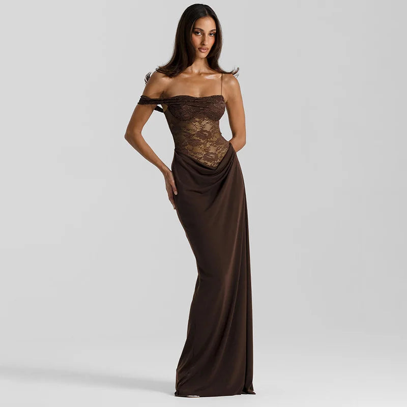 Robe longue sexy en dentelle – Épaule dénudée & dos nu élégant