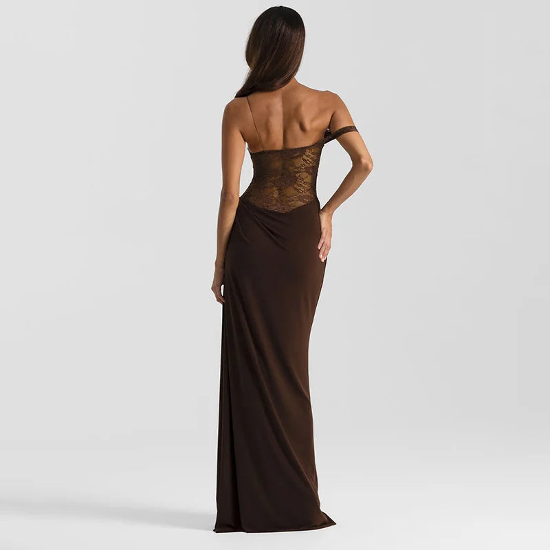 Robe longue sexy en dentelle – Épaule dénudée & dos nu élégant