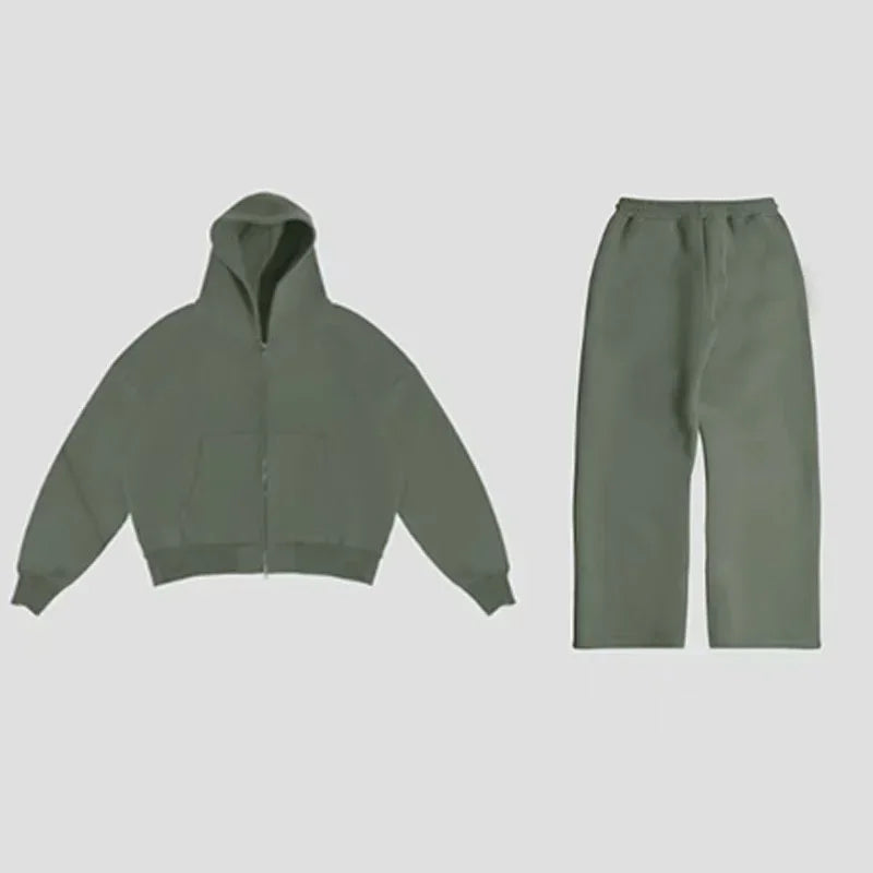 Ensemble homme streetwear hoodie zippé + pantalon – Style oversize