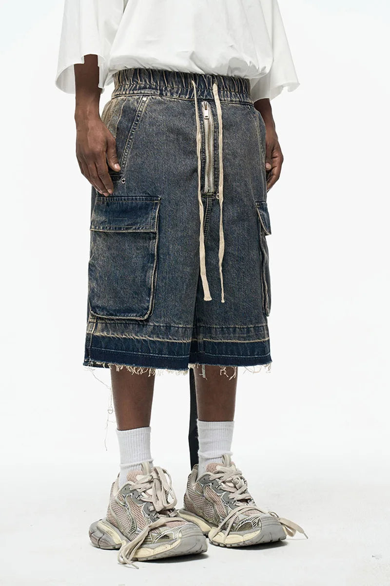 Short cargo en jean oversize – Streetwear Y2K avec poches et fermeture éclair