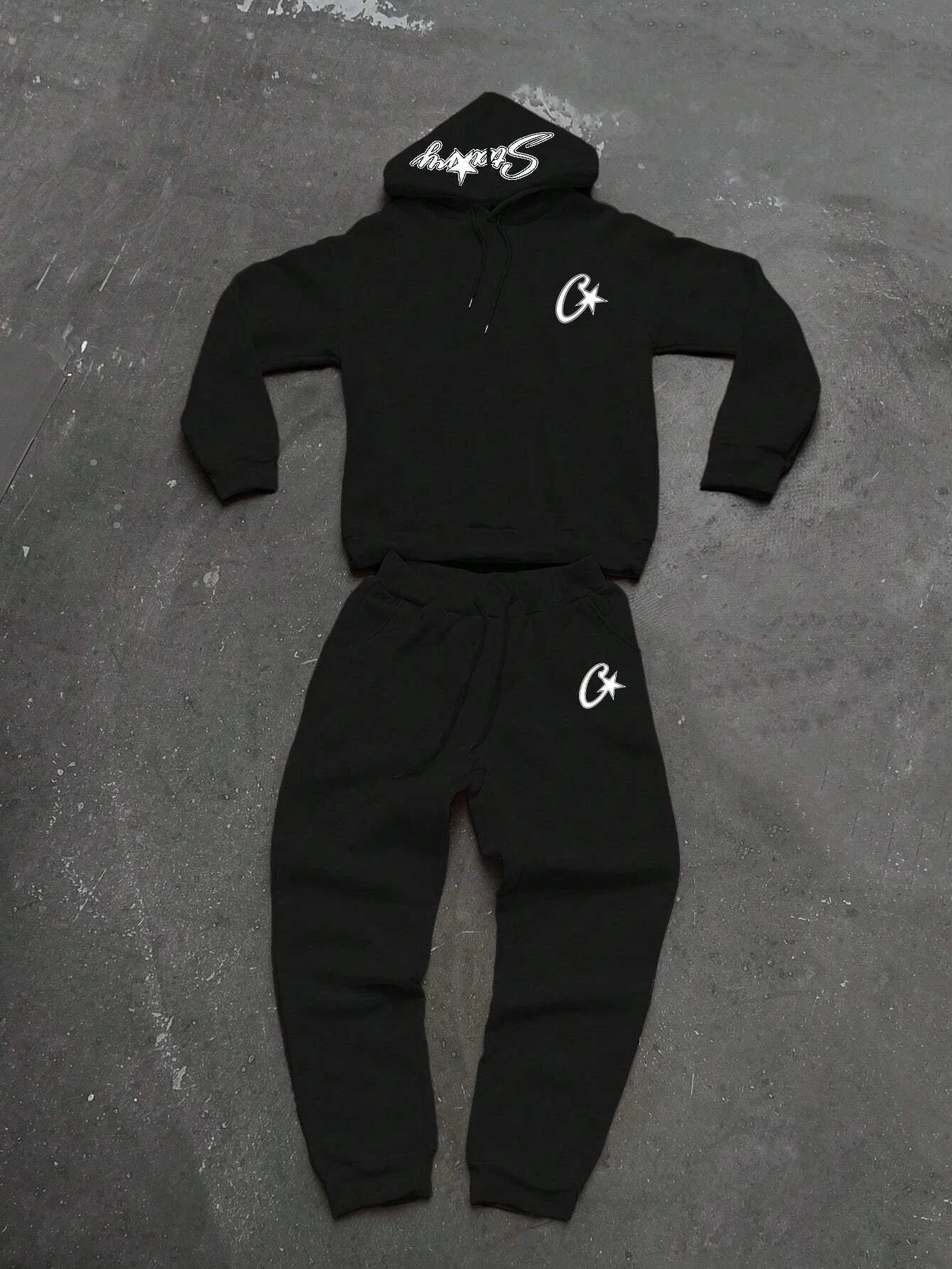 Ensemble noir 2 pièces Y2K – Hoodie + pantalon streetwear
