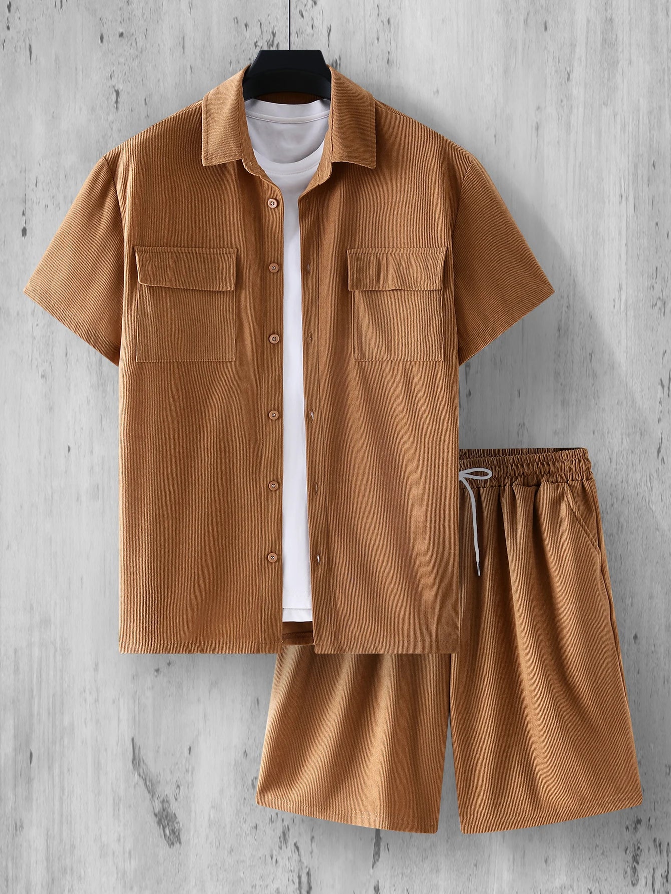 Ensemble homme velours côtelé – Chemise & short décontracté
