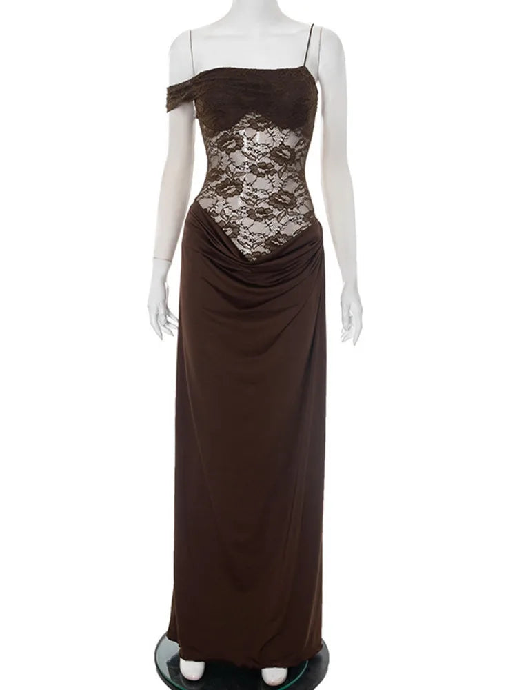 Robe longue sexy en dentelle – Épaule dénudée & dos nu élégant