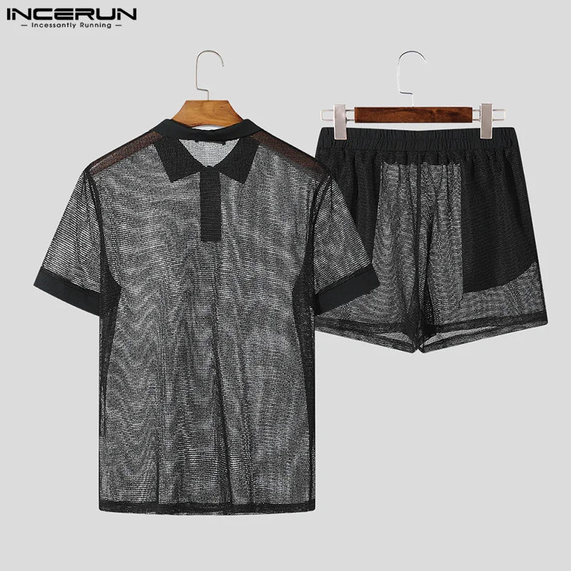Ensemble homme été – Short & polo filet transparent streetwear