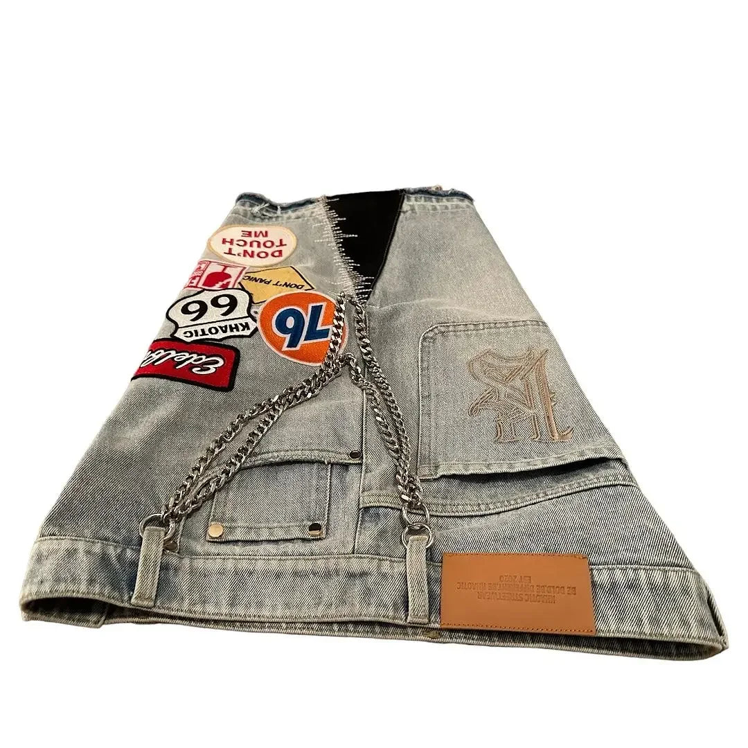 Short en denim patchwork rétro – Style Y2K streetwear