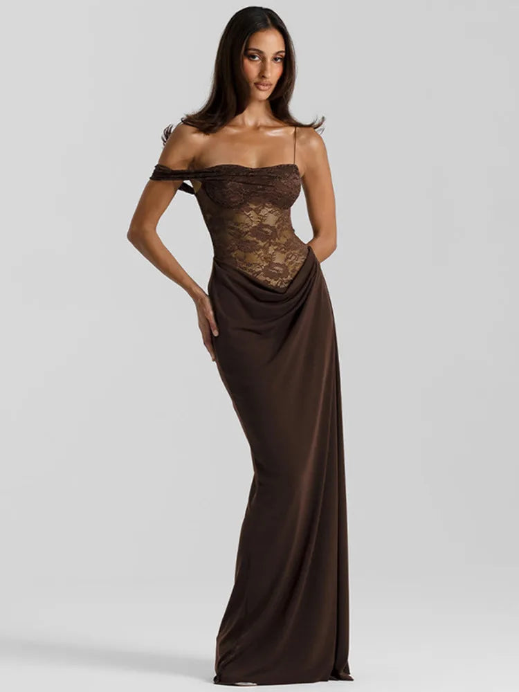 Robe longue sexy en dentelle – Épaule dénudée & dos nu élégant