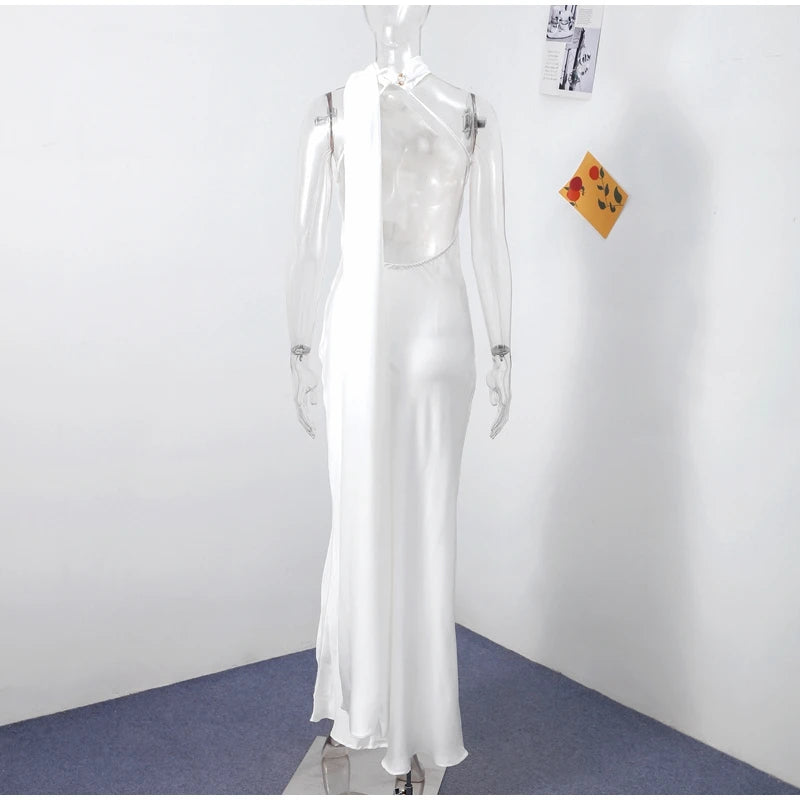 Robe longue satinée élégante – Épaules dénudées