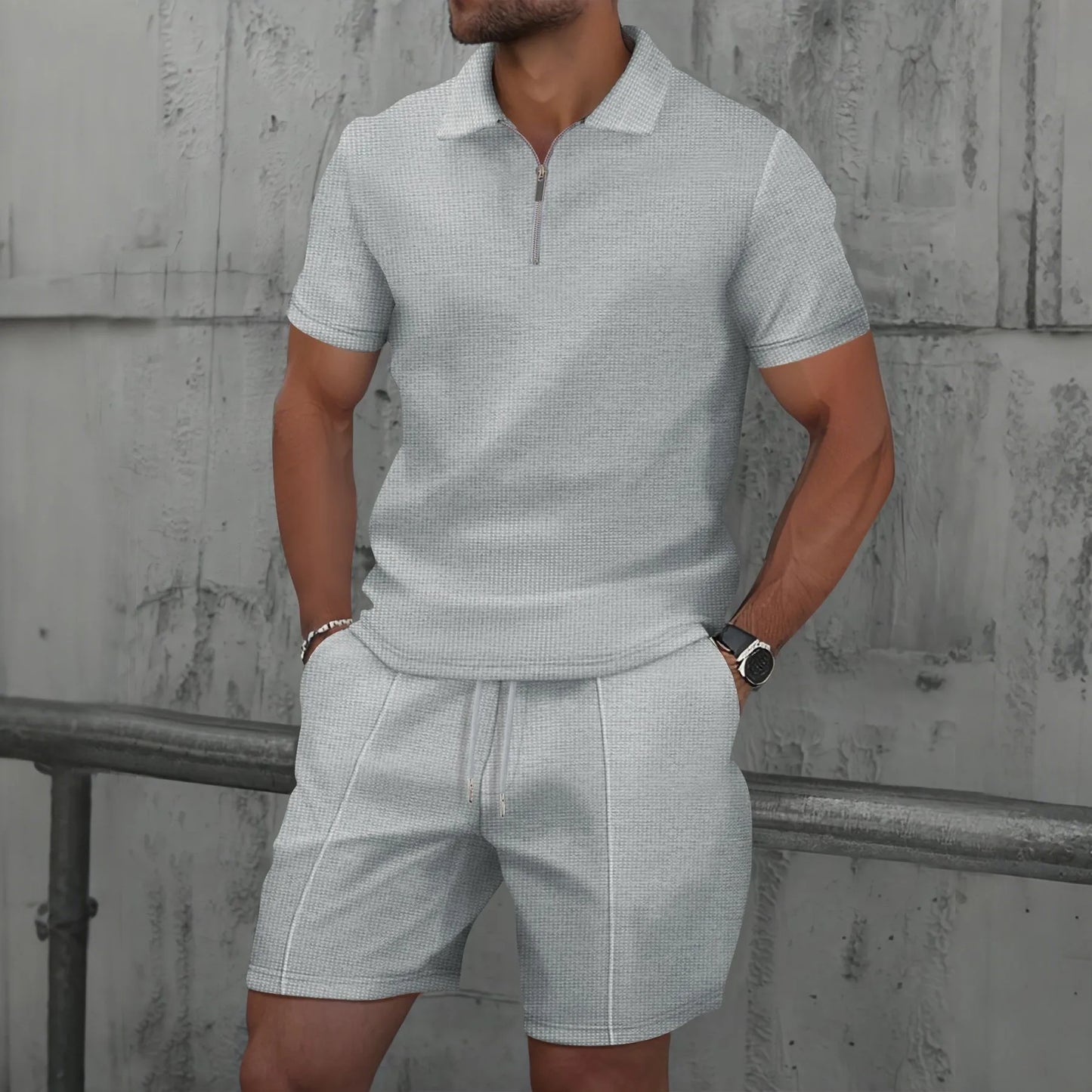 Ensemble homme été – Polo zippé & short casual chic